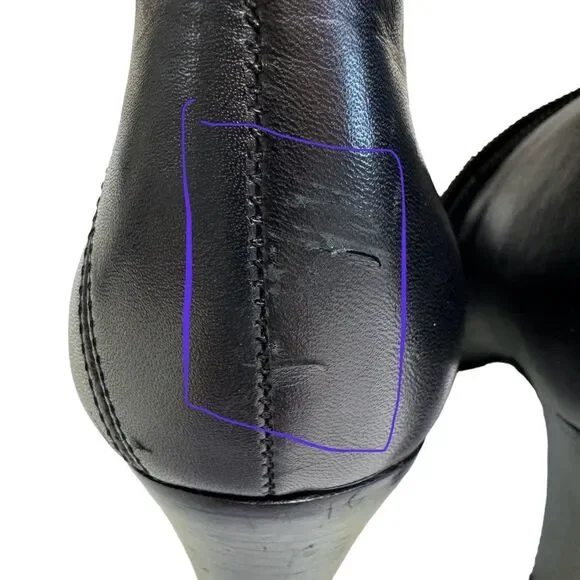 Black Leather Heeled Ankle Boots, Pointed Toe, Block Heel, Chic Classic Style - Picture 5 of 12